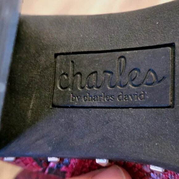 Charles by Charles David Red Snake Print Studded Heeled Boots - Size 9 - Picture 10 of 11